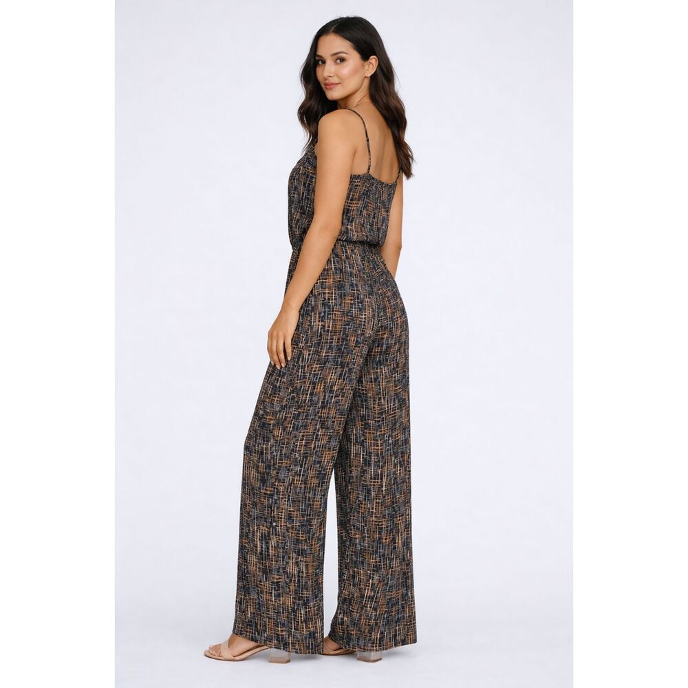 Abstract Crosshatch Rayon Wide‑Leg Jumpsuit